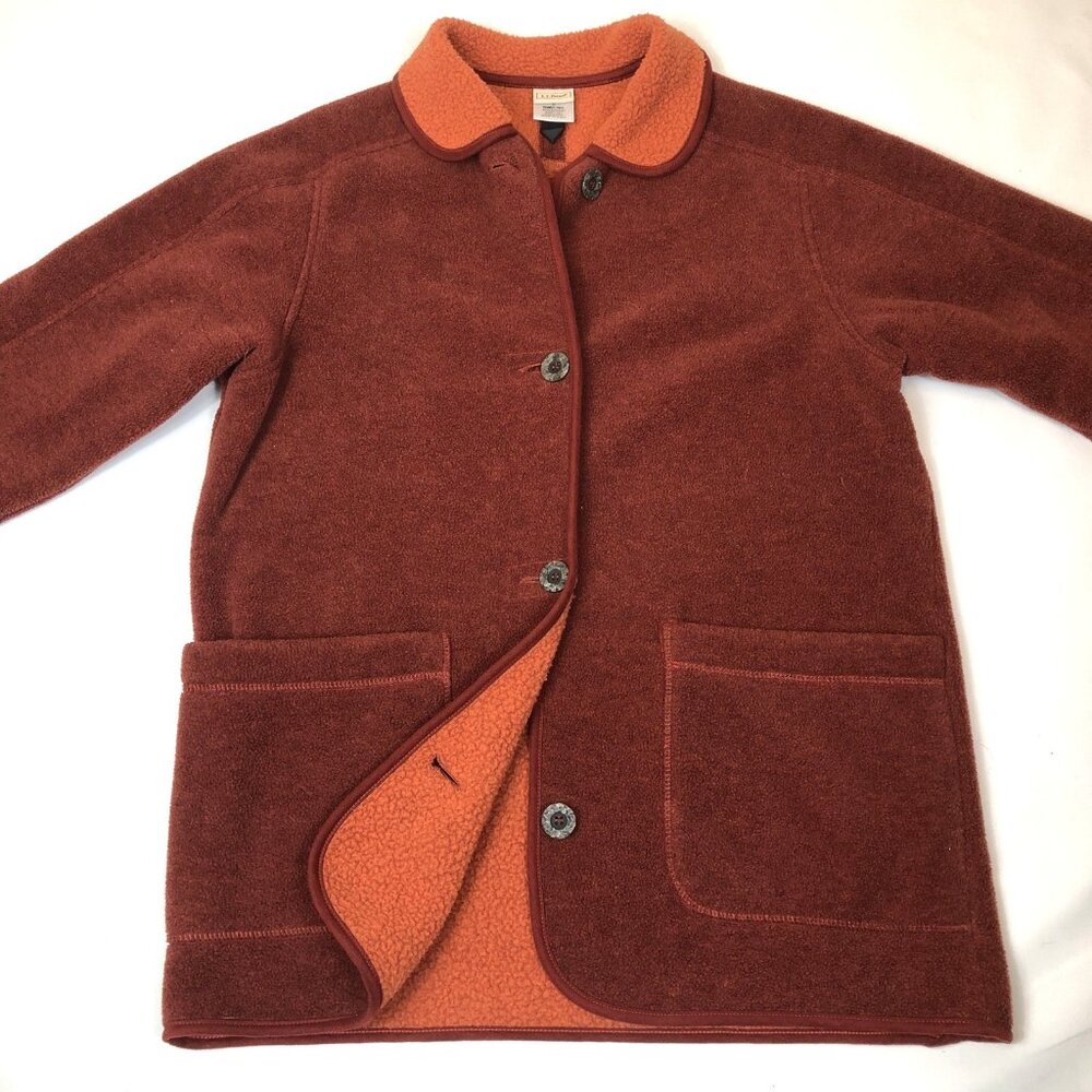 LL Bean Womens Red Cardigan Style Sherpa Fleece Button Front Jacket Small 0HH91 - Picture 2 of 7